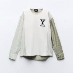Zara White and Beige Contrasting Oversized Yale  T-shirt(Size Small)